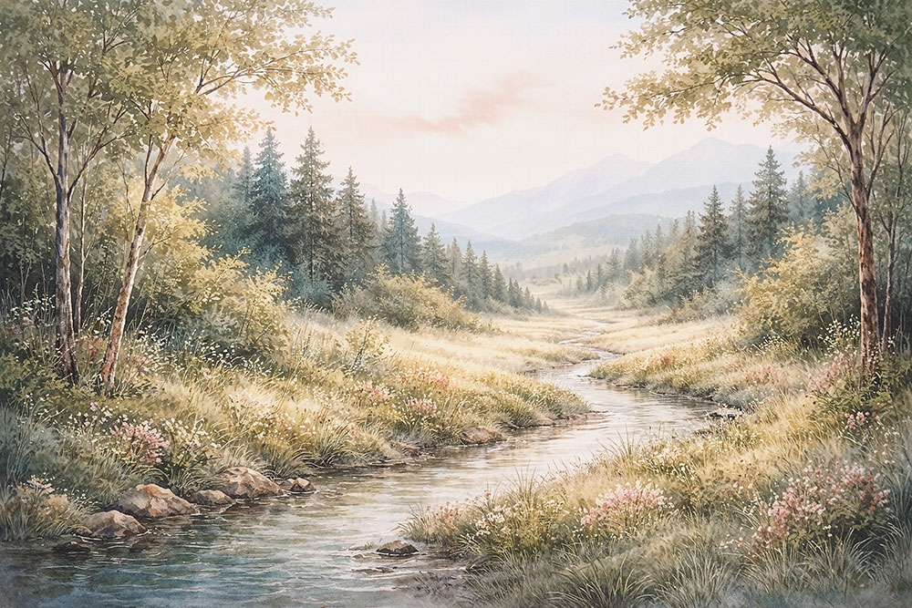 Фототапет планински пейзаж с река