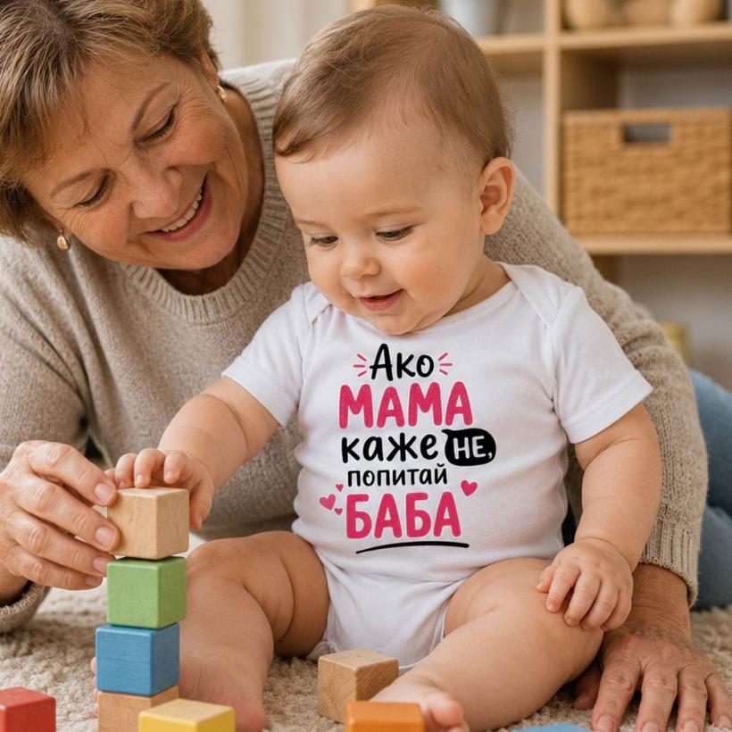 Разпродажба - Бебешко боди - Ако Мама каже НЕ,попитай БАБА 