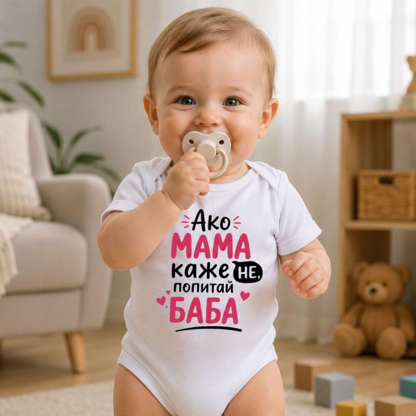 Разпродажба - Бебешко боди - Ако Мама каже НЕ,попитай БАБА 