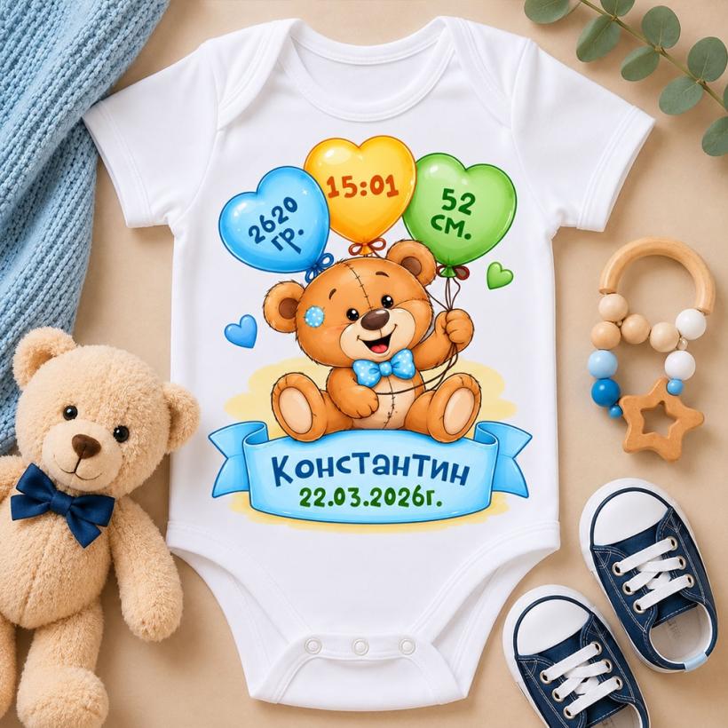 Бебешко боди -  Мече с балони