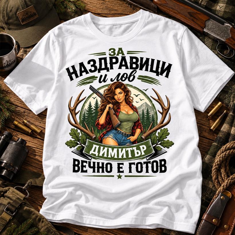 Тениска - За наздравици и лов Димитър вечно готов 