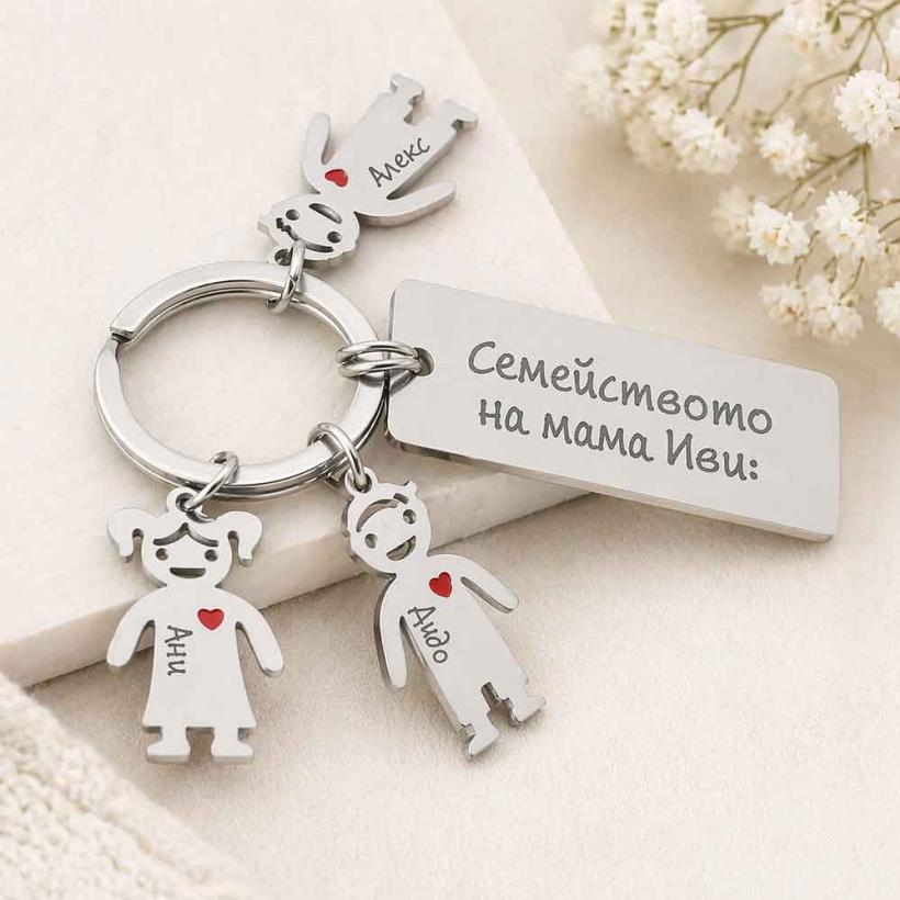 Персонализиран ключодържател Семейство с фигурки на деца 