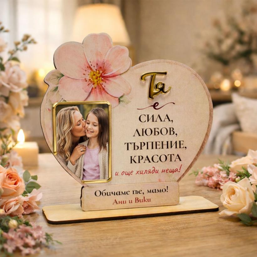 Персонализиран дървен подарък за мама със снимка