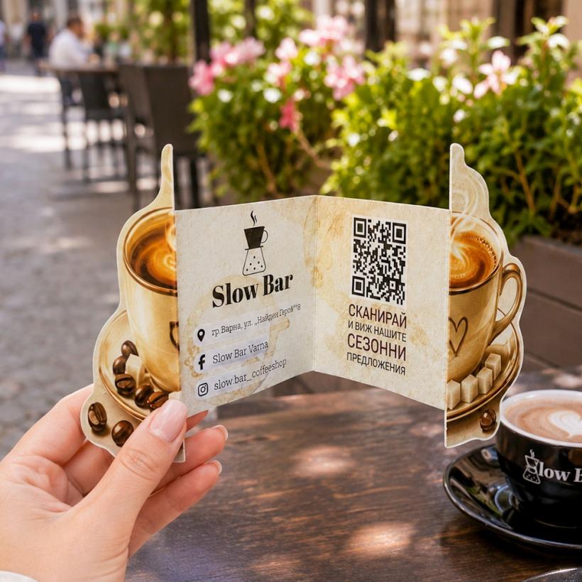Pop-up визитка за кафене и кафе бар с дизайн на чаша кафе