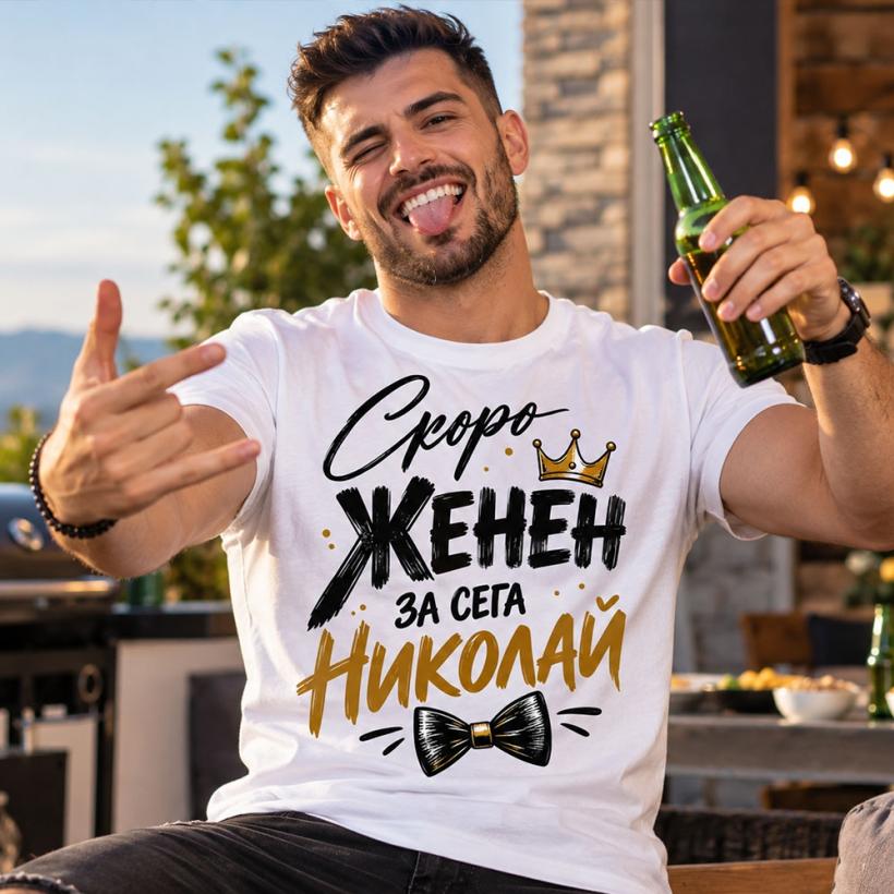 Мъжка тениска Скоро женен, засега...