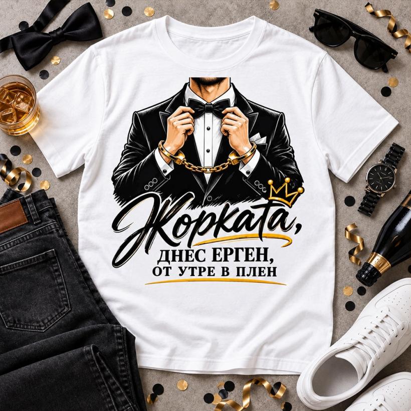 Мъжка тениска Днес ерген, от утре в плен