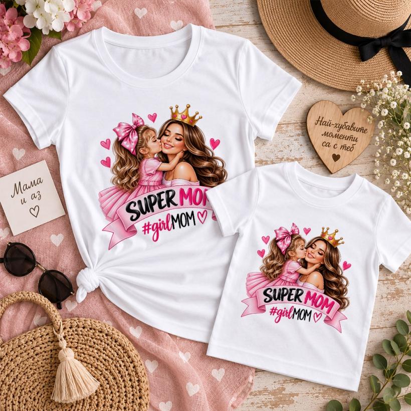 Комплект тениски за майка и дъщеря - Best Mom and Girl