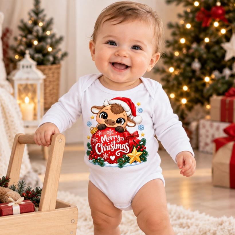 Бебешко боди - Merry Christmas кравичка