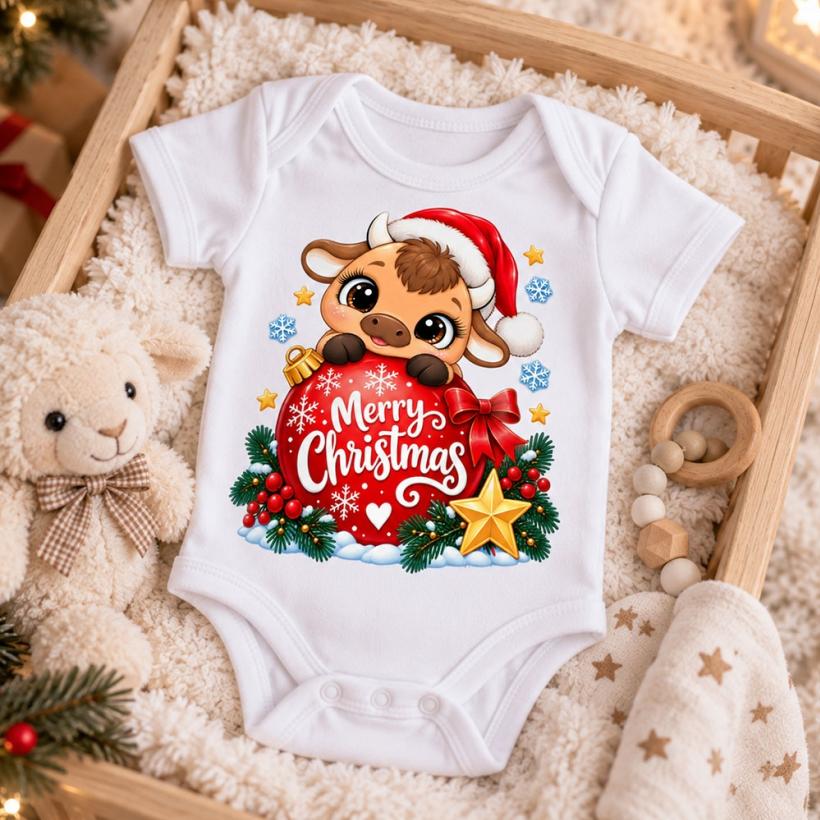 Бебешко боди - Merry Christmas кравичка