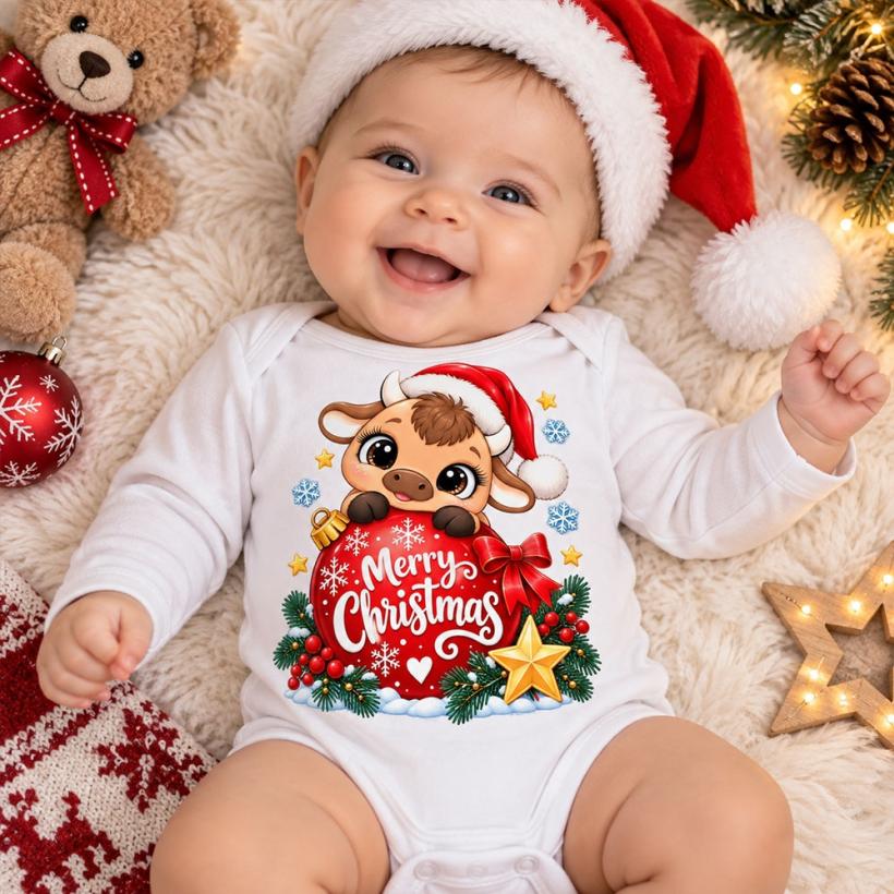 Бебешко боди - Merry Christmas кравичка
