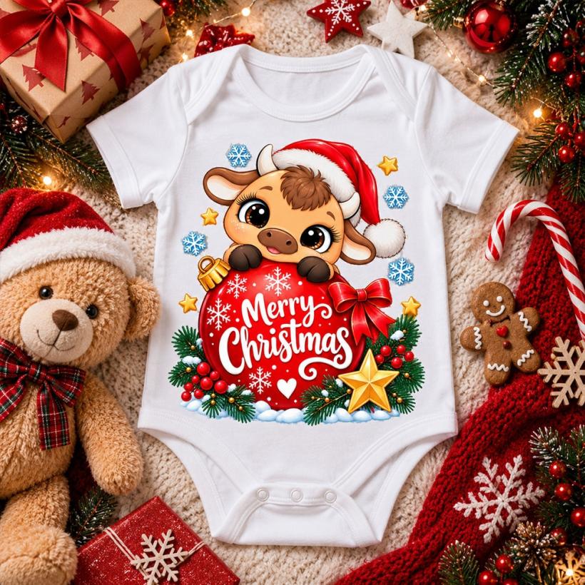 Бебешко боди - Merry Christmas кравичка