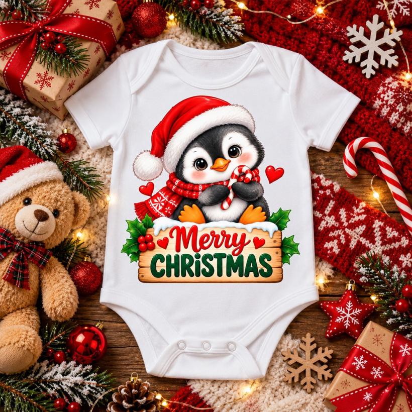 Бебешко боди - Merry Christmas пингвинче