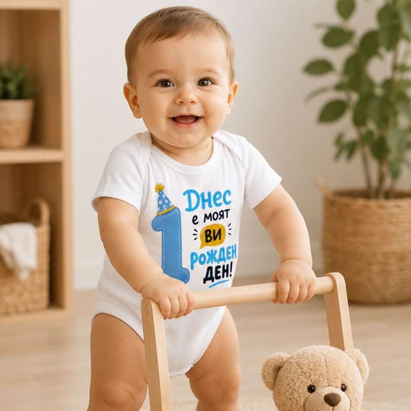 Бебешко боди - Днес е моят 1-ви рожден ден!