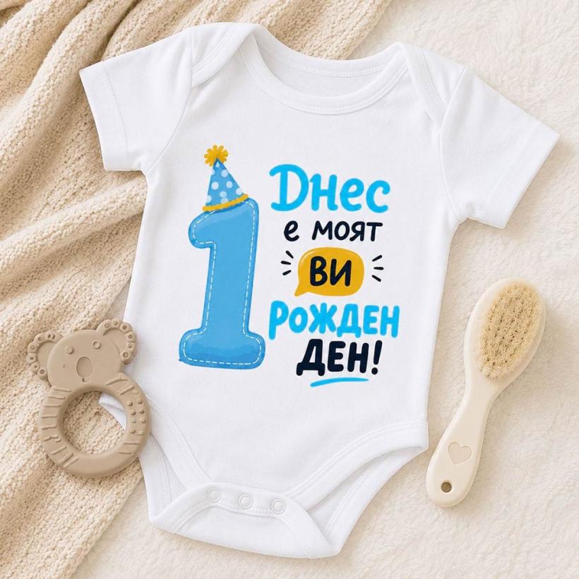 Бебешко боди - Днес е моят 1-ви рожден ден!