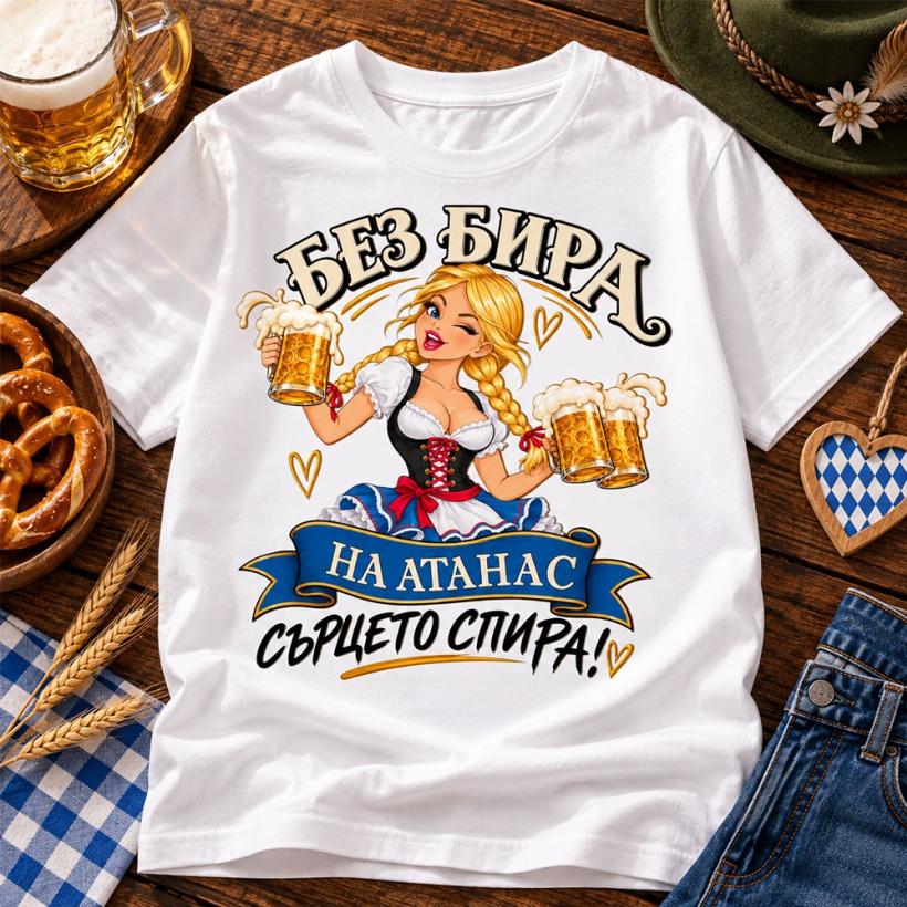 Тениска с надпис и име - Без бира на сърцето спира!
