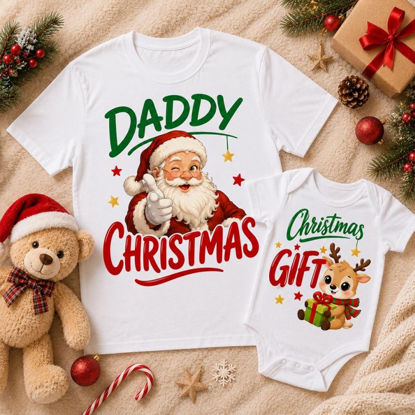 Комплект Тениска + Боди - Daddy and chrismas gift 3