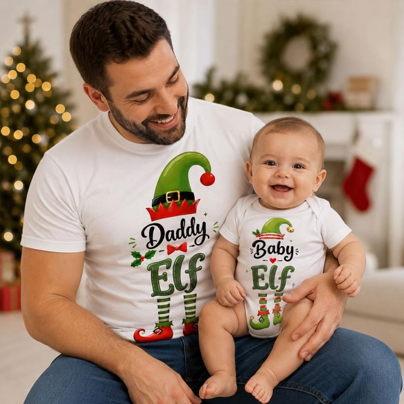 Комплект Тениска + Боди - Daddy elf, baby elf
