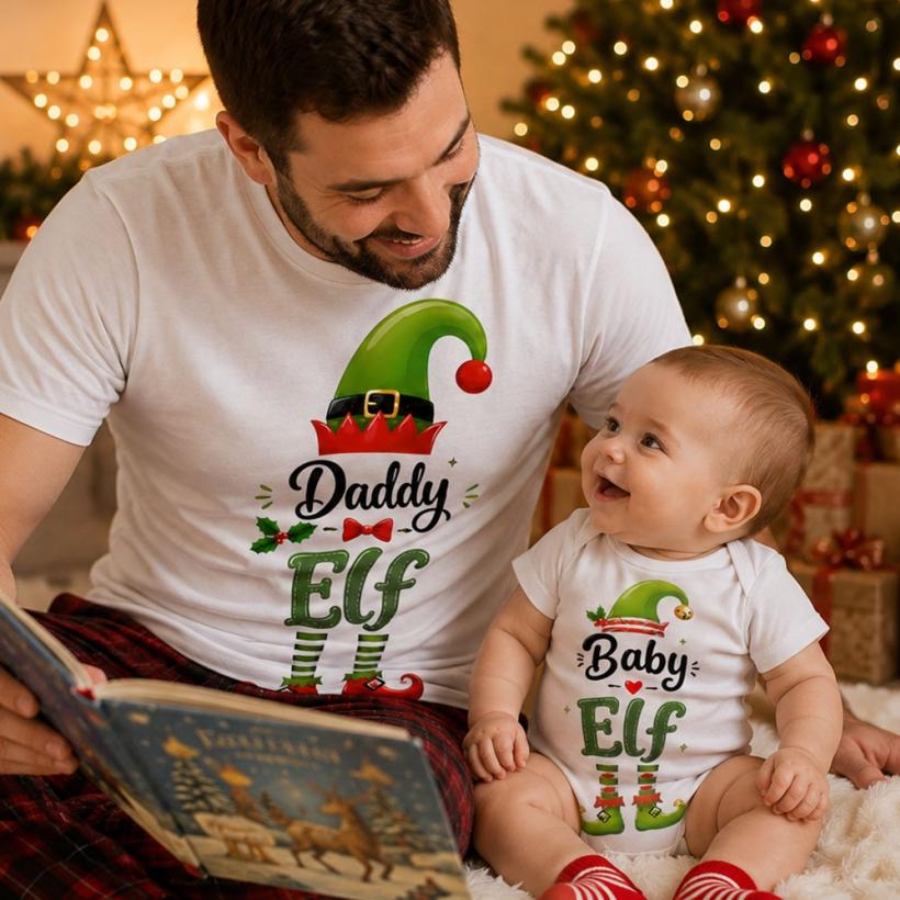 Комплект Тениска + Боди - Daddy elf, baby elf