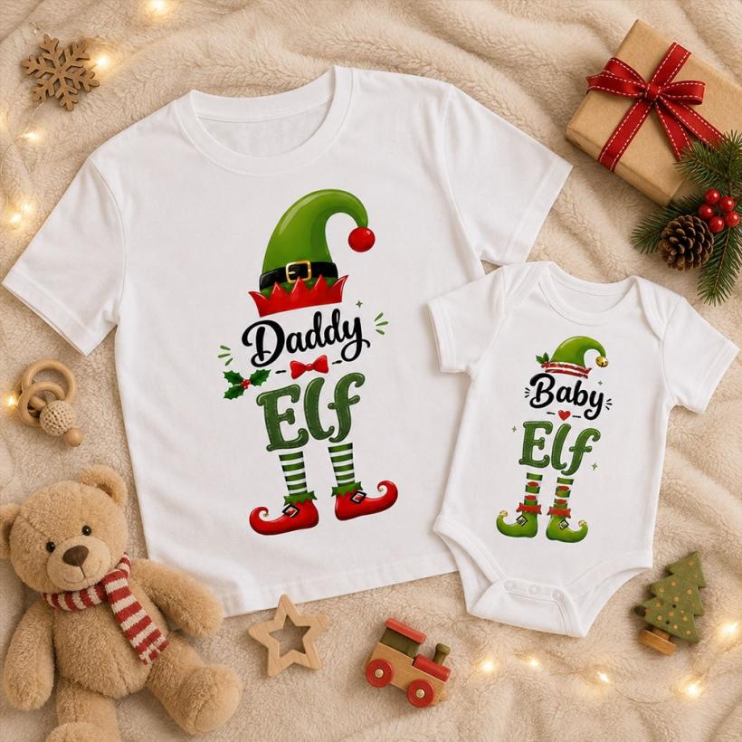 Комплект Тениска + Боди - Daddy elf, baby elf