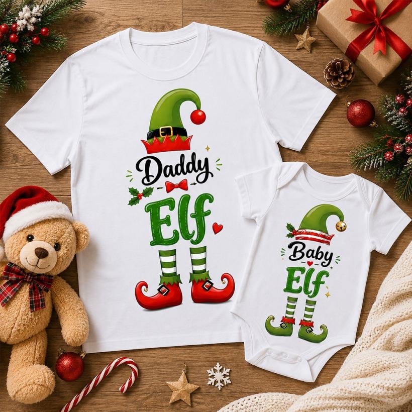 Комплект Тениска + Боди - Daddy elf, baby elf