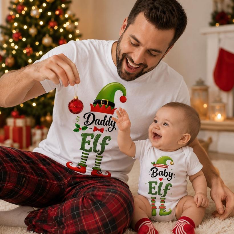 Комплект Тениска + Боди - Daddy elf, baby elf
