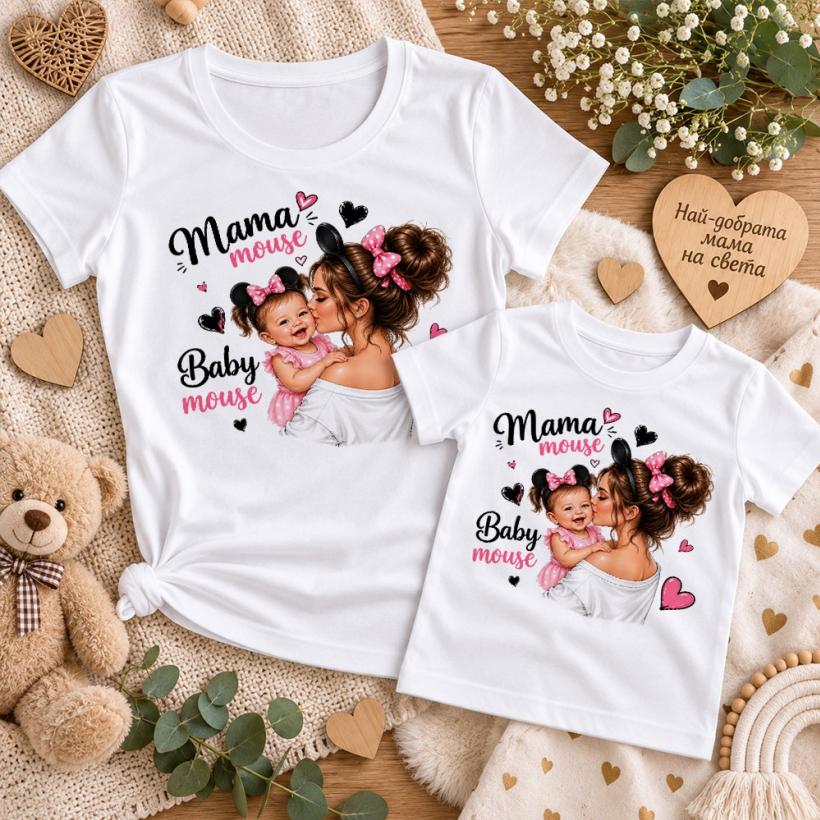 Комплект тениски - Baby and Mama pink
