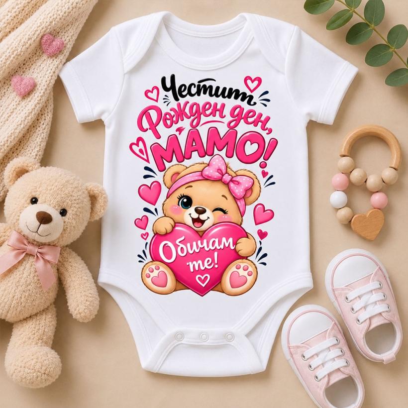 Бебешко боди - Честит Рожден ден, Мамо! Обичам те!