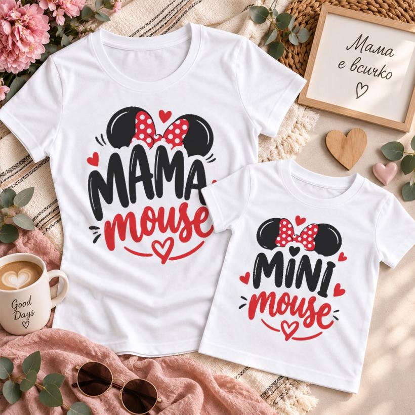 Комплект тениски - Mama mouse, mini mouse