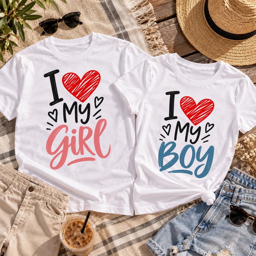 Комплект тениски с щампи - I love my boy - I love my Girl